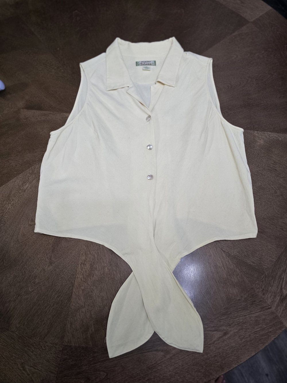 Tommy Bahama Butter Yellow Sleeveless Tie-Front Button Tank